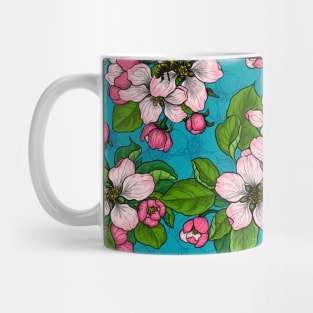 Apple blossom on turquoise Mug